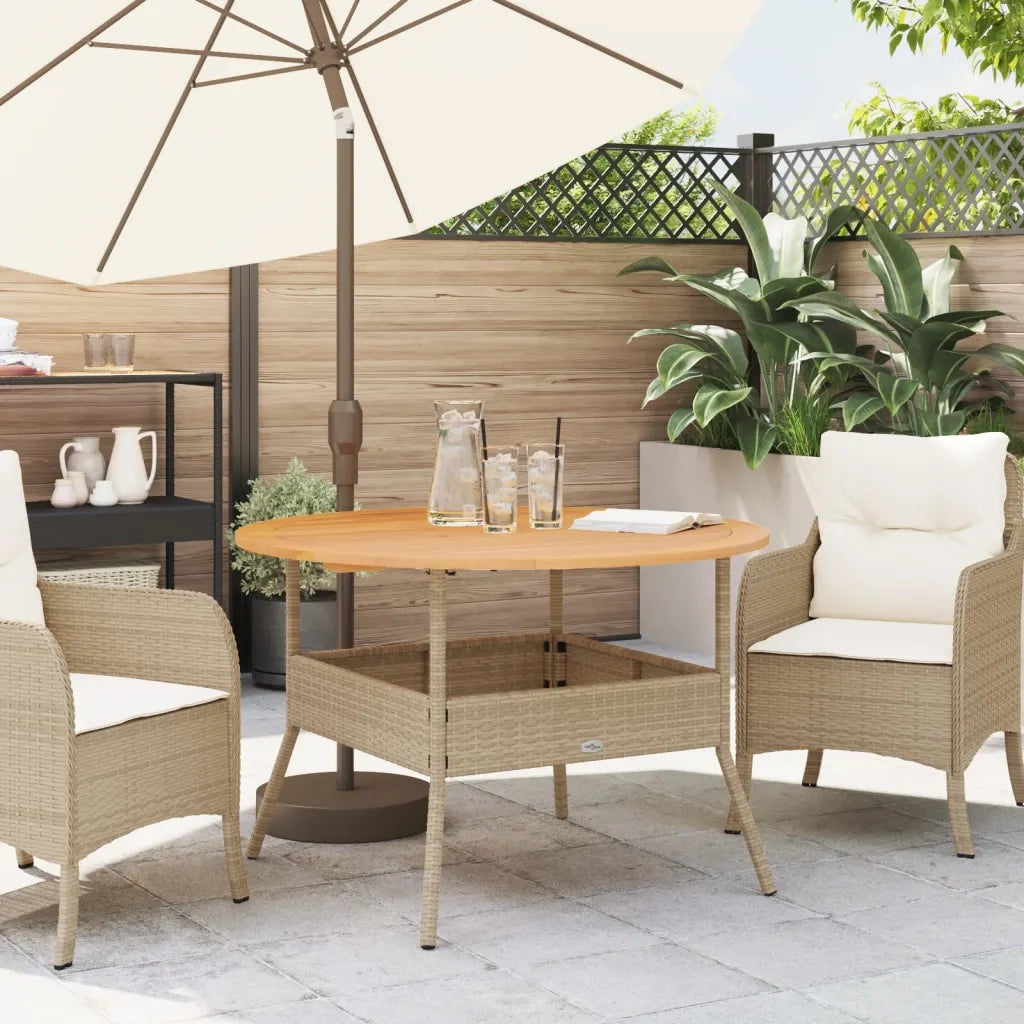 Tavolo Giardino Piano Legno Acacia Beige Ã˜110x71 cm Polyrattan
