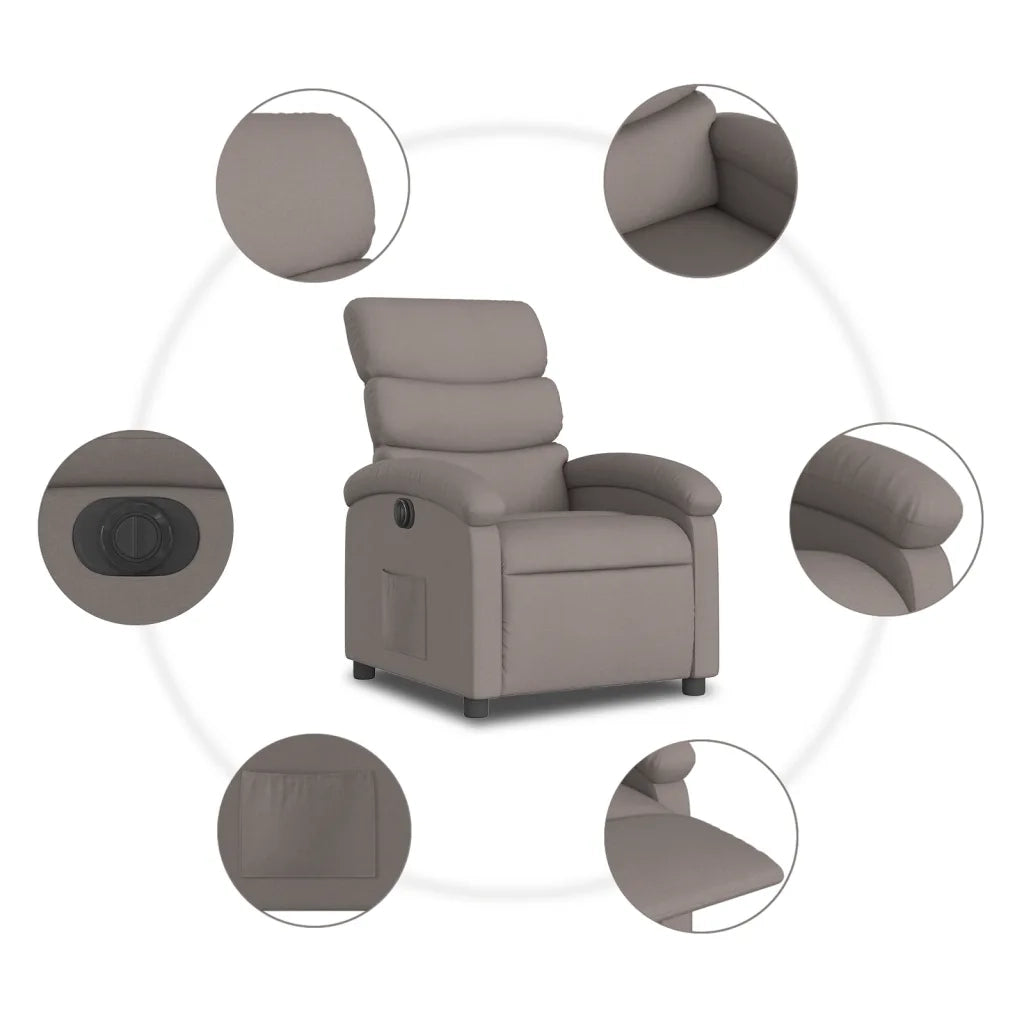 Poltrona | Sedia Relax Elettrica Reclinabile Tortora in Tessuto