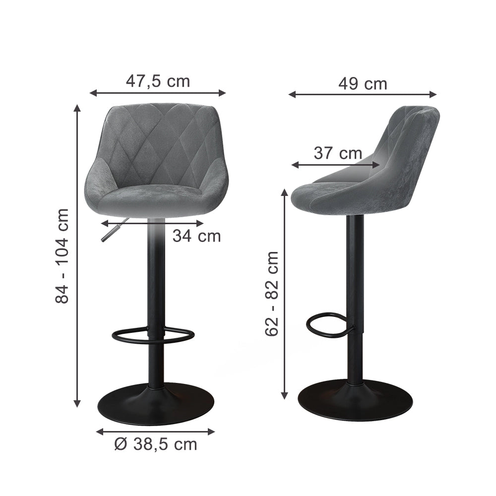 Set di 2 sgabelli da bar Sena Grigio/Nero 47.5 x 84 cm Vicco