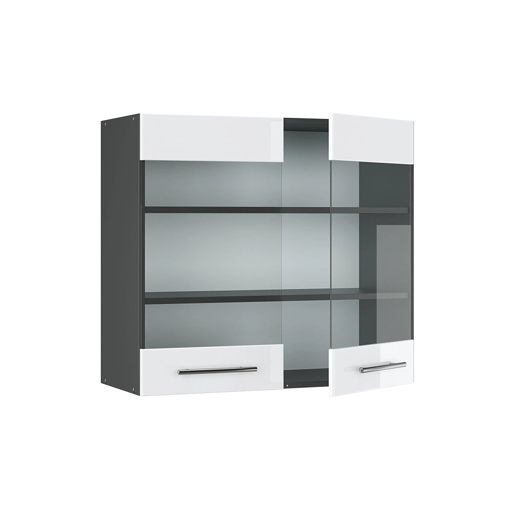 Mobile da cucina in vetro Fame-Line Bianco lucido/Antracite 80 cm Vicco