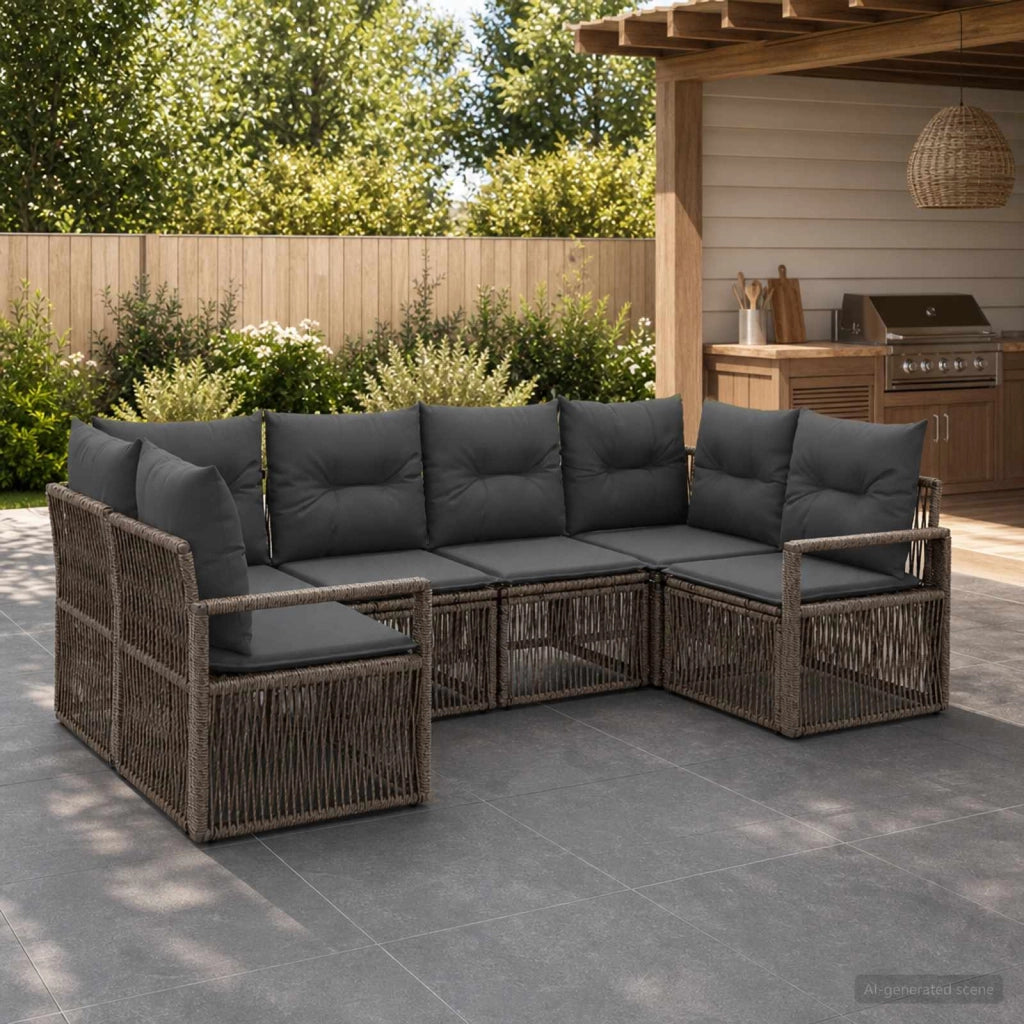Set Divano da Giardino 6 pz 6-Numero di posti Grigio polyrattan 3435809