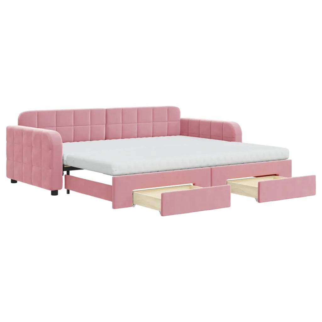 Divano Letto Estraibile con Cassetti Rosa 90x200 cm Velluto 3197004