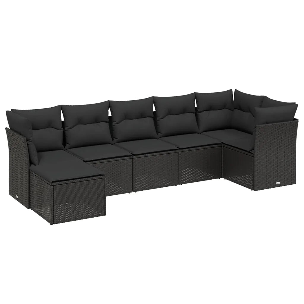 vidaXL Set Divani da Giardino con Cuscini 7pz Nero Polyrattan