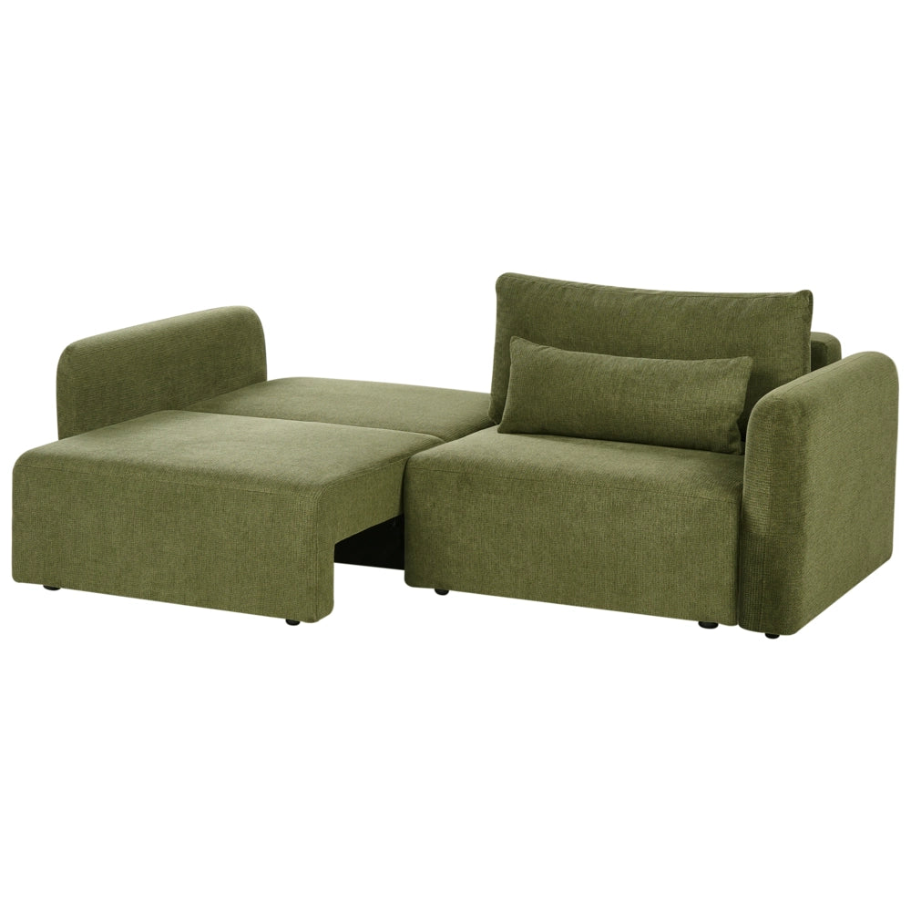 Divano letto a 3 posti verde tessuto imbottito con funzione letto cuscini aggiuntivi pieghevole