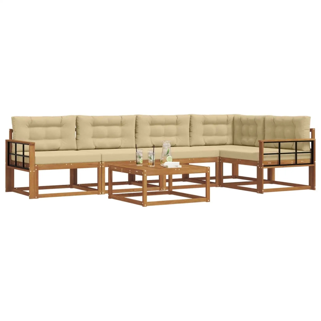 Set di divani da esterno con cuscino 6 pcs Naturale e Beige