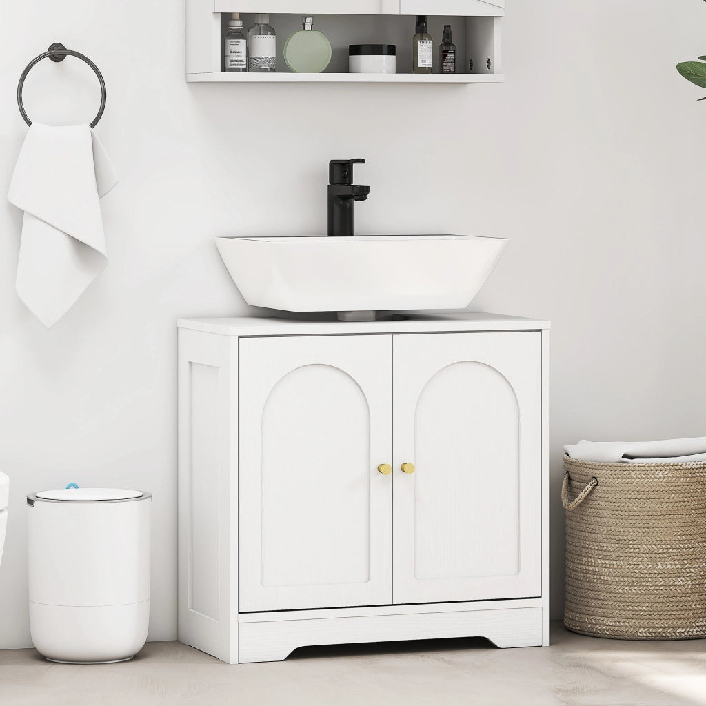 Mobiletto Bagno Sottolavabo con 2 Ante Apertura Arco ¨C Zephmum ¨C Bianco 60x30x65 cm