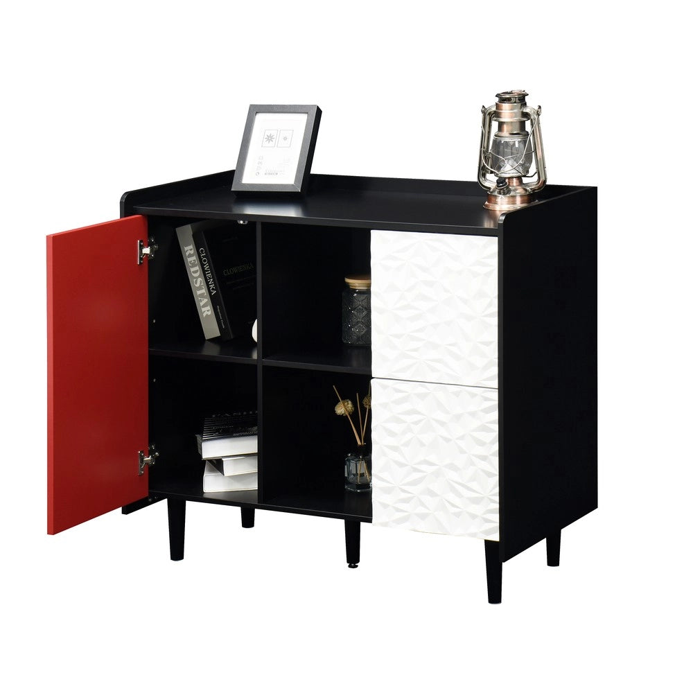 Credenza Buffet ¨C MINIMAL ¨C Nero, Ante Rosse, 2 Cassetti, Design Moderno