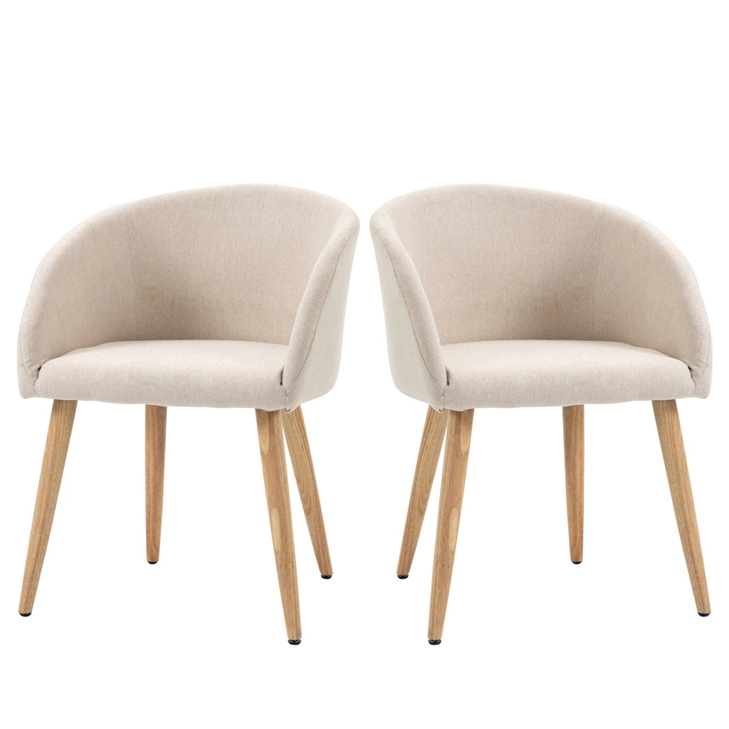 Set di 2 Sedie da Pranzo ¨C Zephmum ¨C Design Scandinavo in Legno e Tessuto Beige