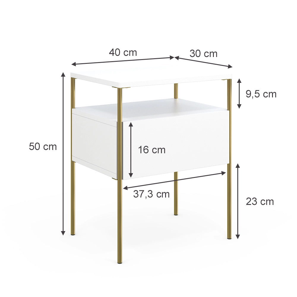 Vicco Comodino camera da letto Bianco/Oro 40 x 50 cm Set di 2
