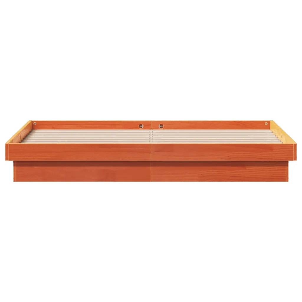 Giroletto Marrone Cera con LED-Struttura Letto 160x200 cm Legno Massello Pino
