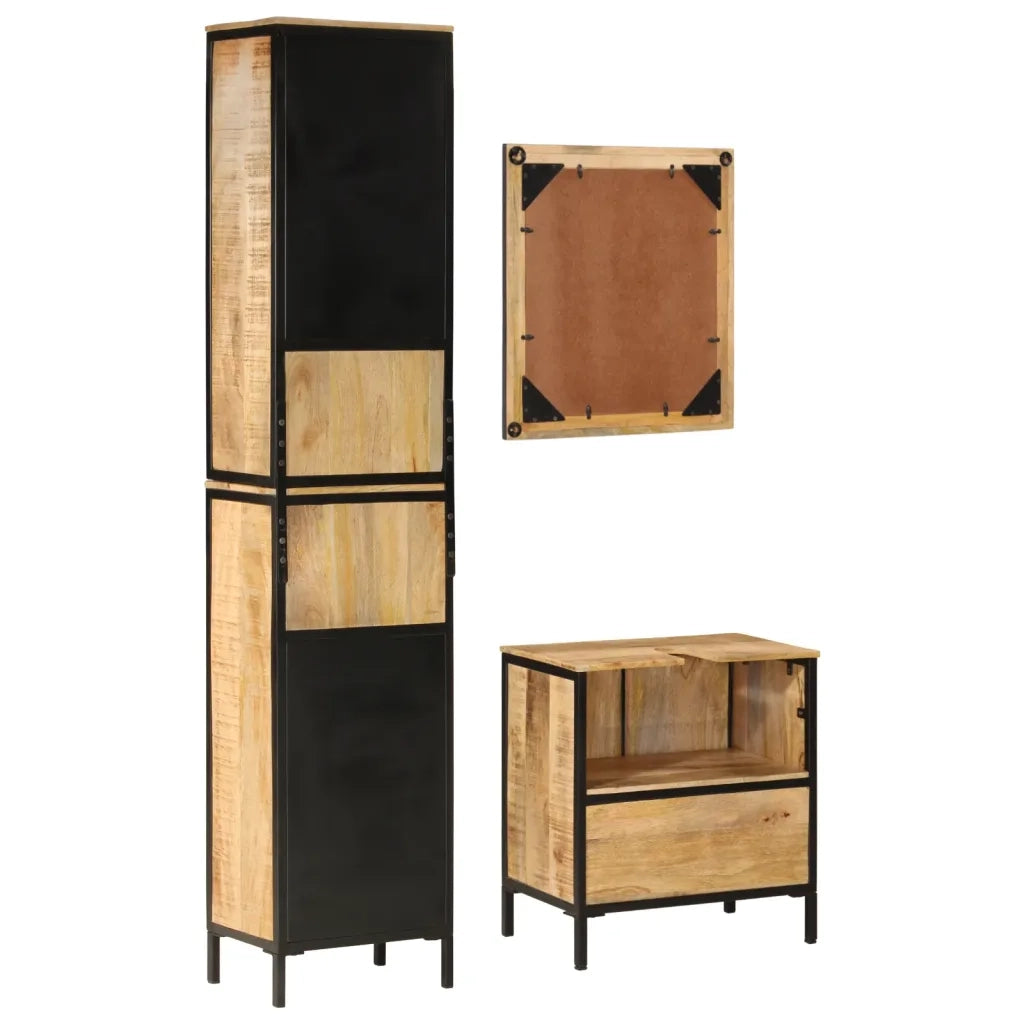 Set Mobili da Bagno 3 pz in Ferro e Legno Massello di Mango 3217115
