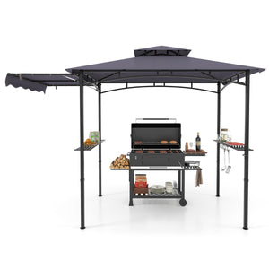Gazebo per barbecue 250 x 203cm con tendalino laterale tetto a 2 livelli 2 ripiani laterali-Rifugio per barbecue Grigio scuro