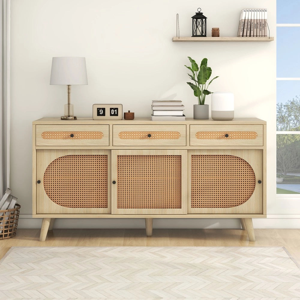 Credenza legno con ante scorrevoli, cassetti e ripiani ¨C MINIMAL ¨C 140 cm
