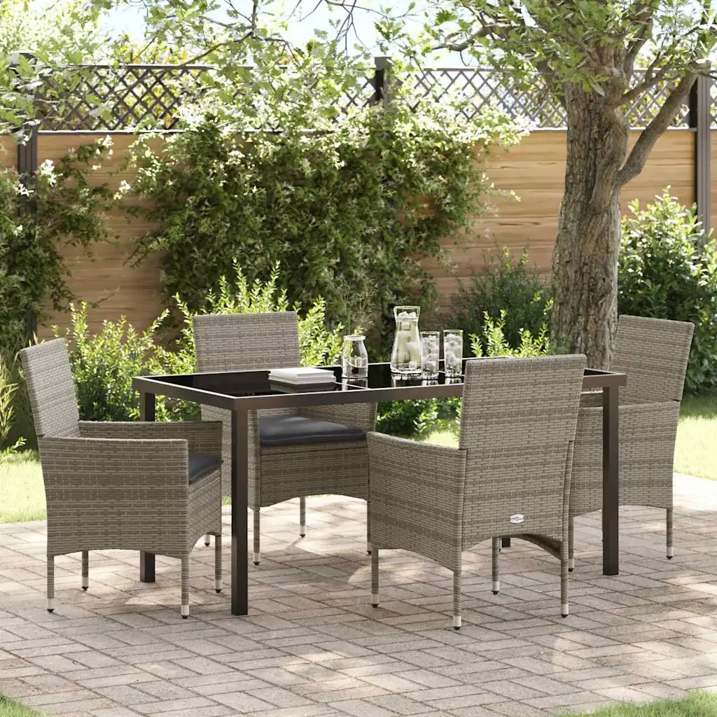 Set da Pranzo per Giardino con cuscino 5 pcs Grigio polyrattan