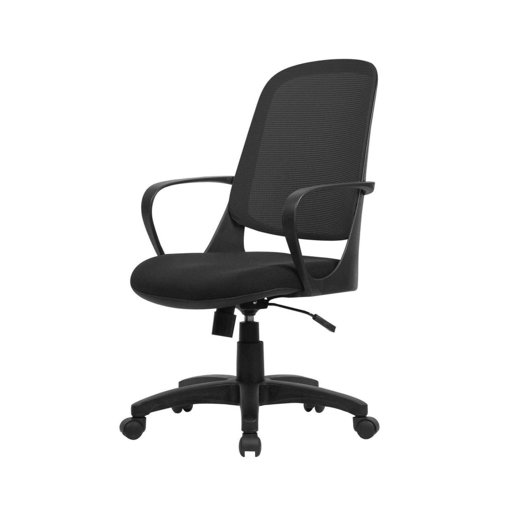Sedia da ufficio Arcola, Poltrona operativa a rete con braccioli, Seduta ergonomica da ufficio, 61x60h99/108 cm, Nero