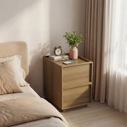Comodino con 2 cassetti senza maniglie, in MDF e pannello truciolare, per camera da letto, rovere, 38 × 48 × 55 cm