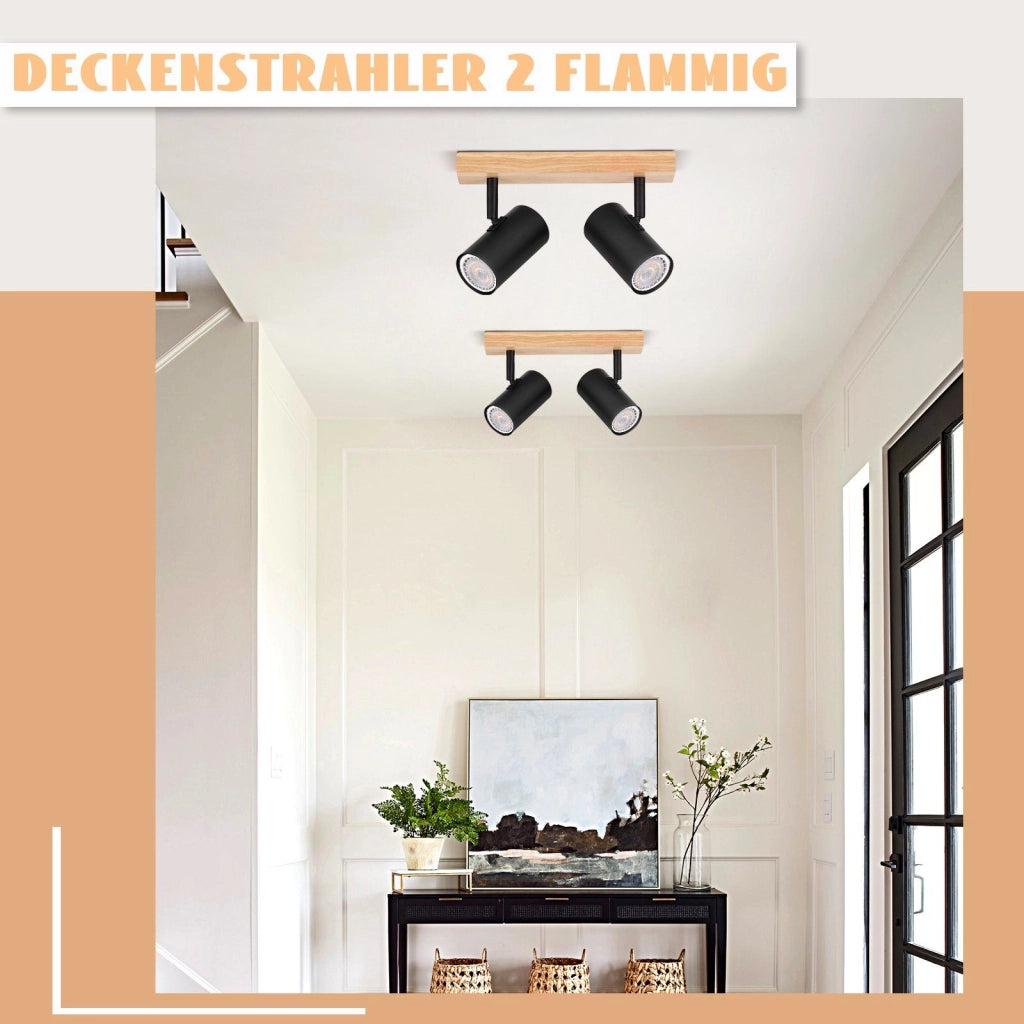 ZMH Faretto da soffitto Neri Legno 2 Lampade GU10 Stile Country per Soggiorno Corridoio Senza Lampadine