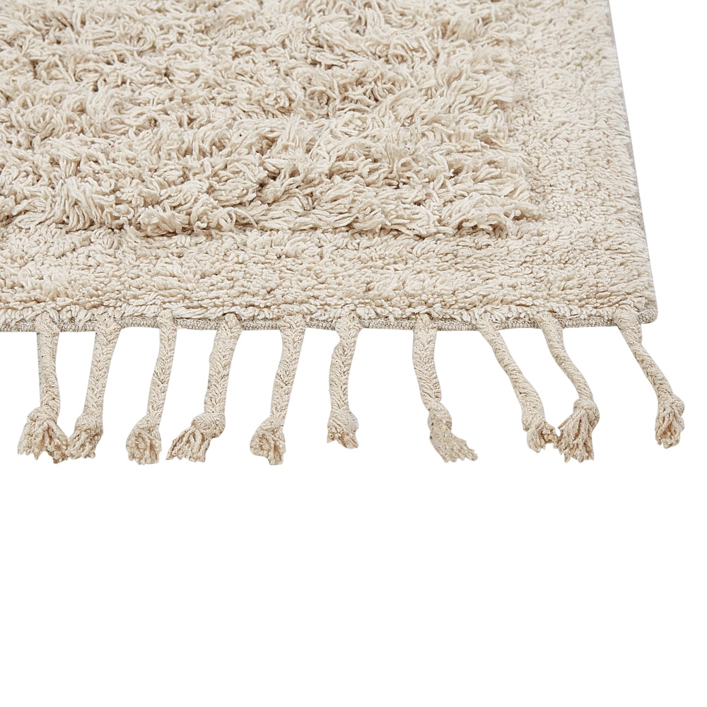 Tappeto da bagno in cotone beige 50 x 80 cm Forma rettangolare Tappeto da bagno con nappe decorative Accessori da bagno Design moderno
