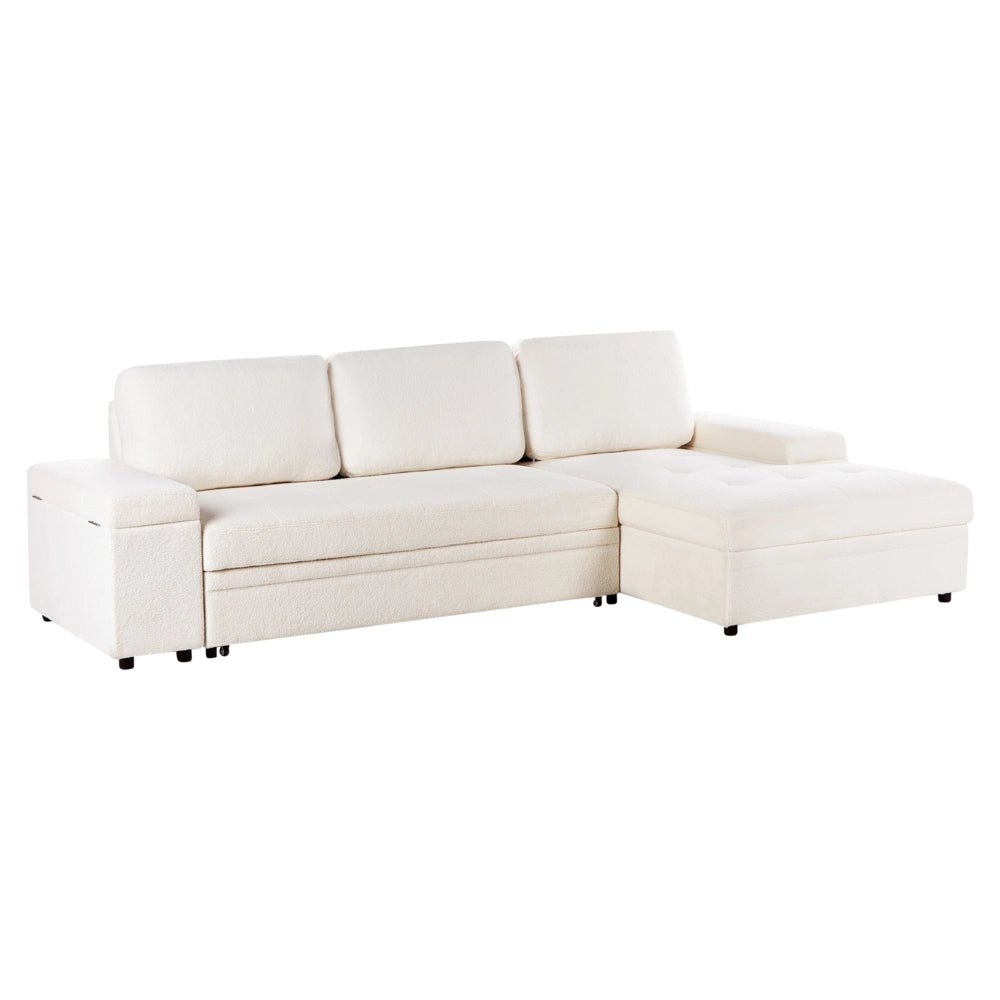 Divano letto angolare Bianco Boucle imbottito Orientamento a sinistra con letto contenitore