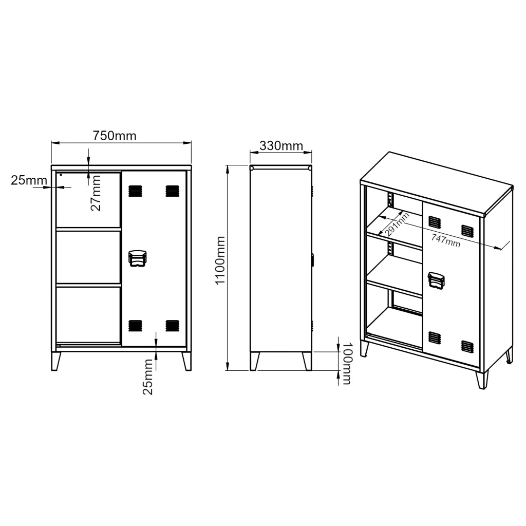 Armadietto da ufficio in metallo con 2 ante 110 x 75 x 33 cm grigio blu 03_0009178