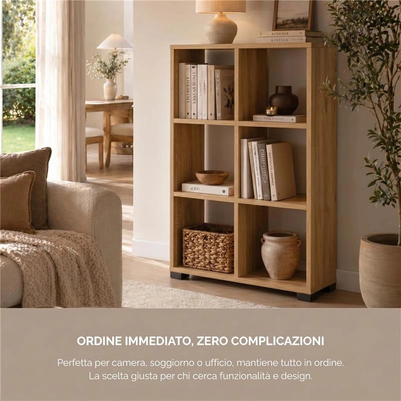 LIBRERIA IN MDF ROVERE CON SEI RIPIANI MISURE: 60X24X98 CM