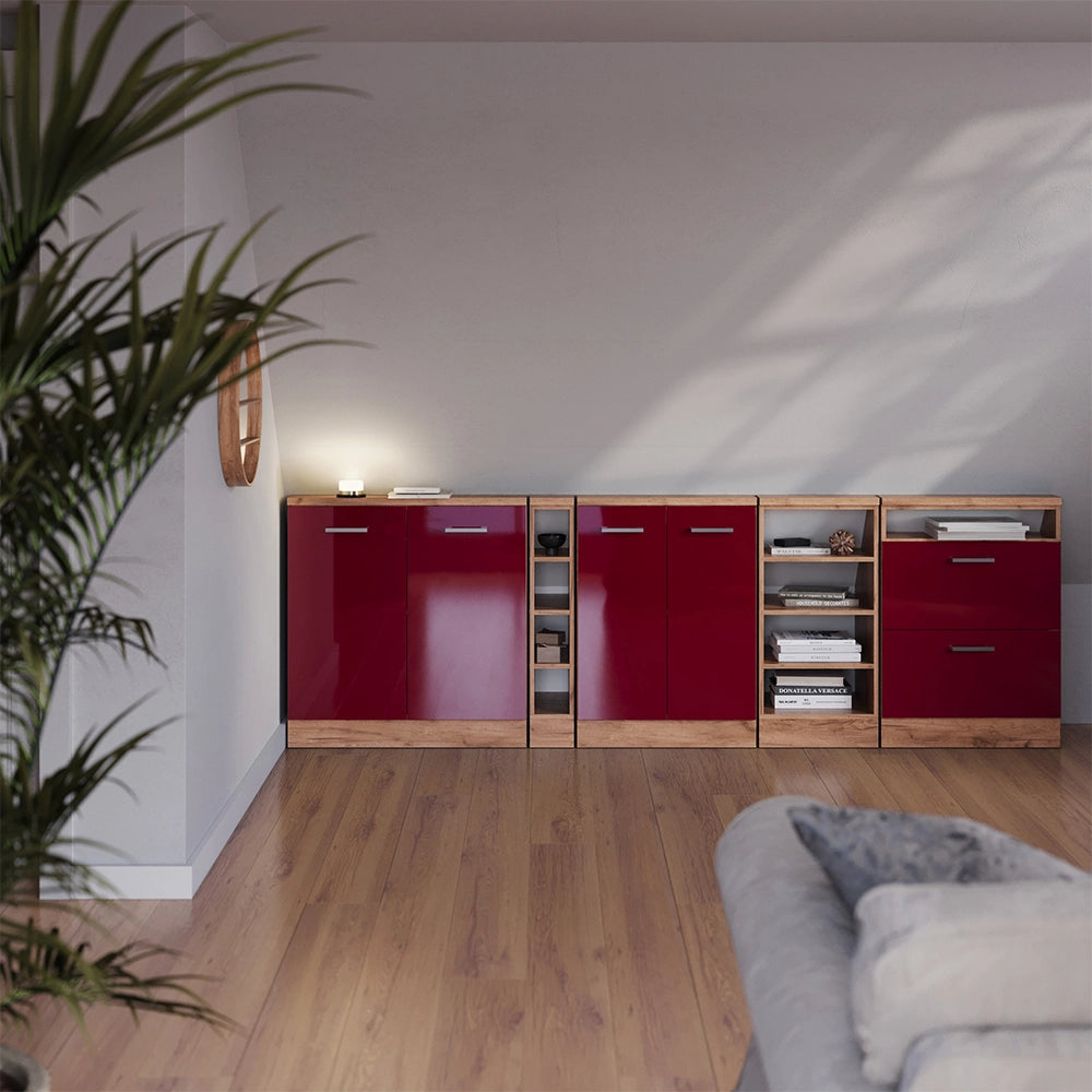 Set di mobili sottotetto Rion Rosso lucido/Rovere dorato Set di 2 Vicco