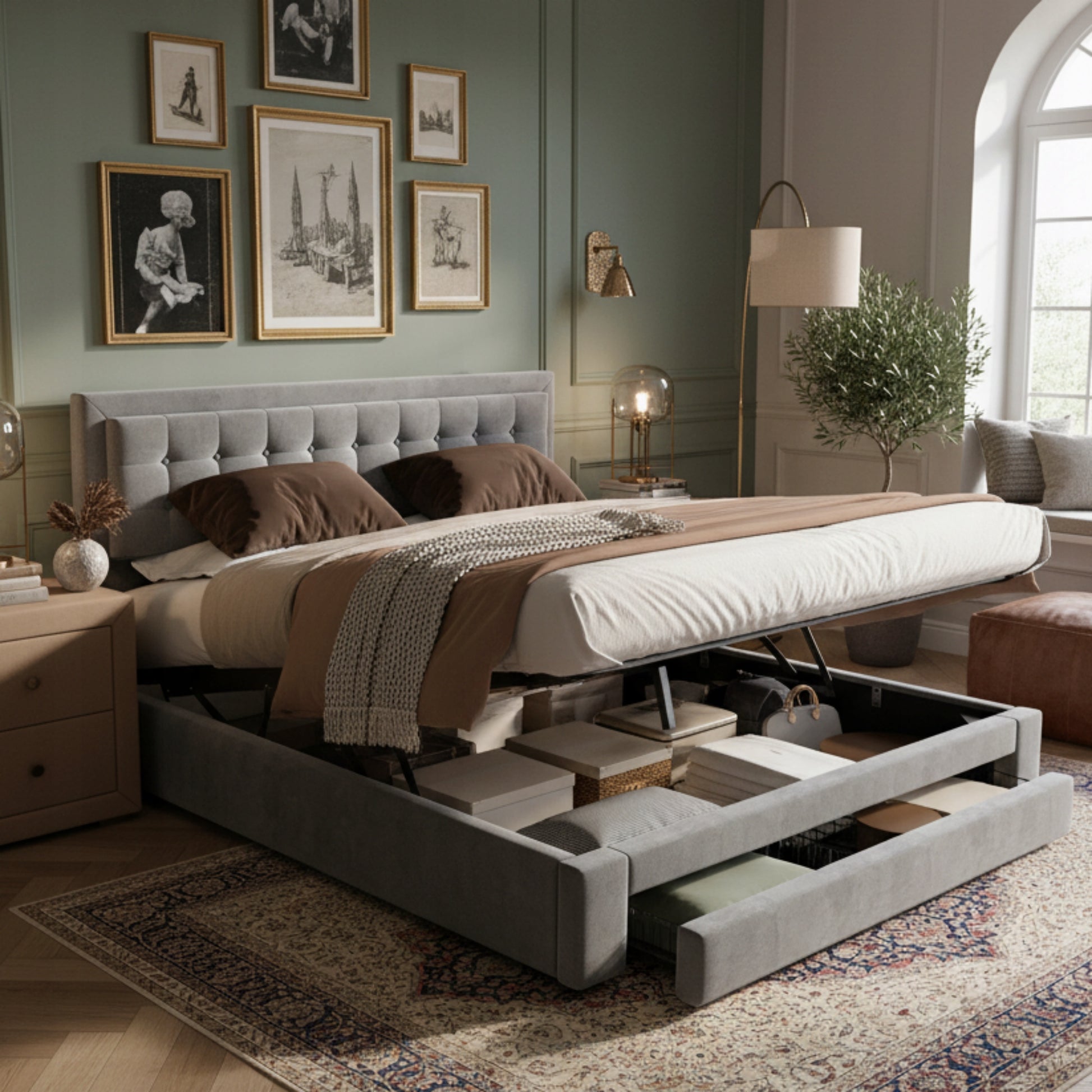 Letto imbottito 180x200 Grigio con cassetti - Xylo
