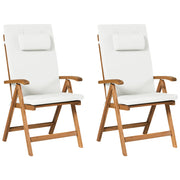 Set di 2 sedie da giardino in legno di acacia chiaro con cuscini bianco sporco, pieghevoli, resistenti ai raggi UV, stile rustico