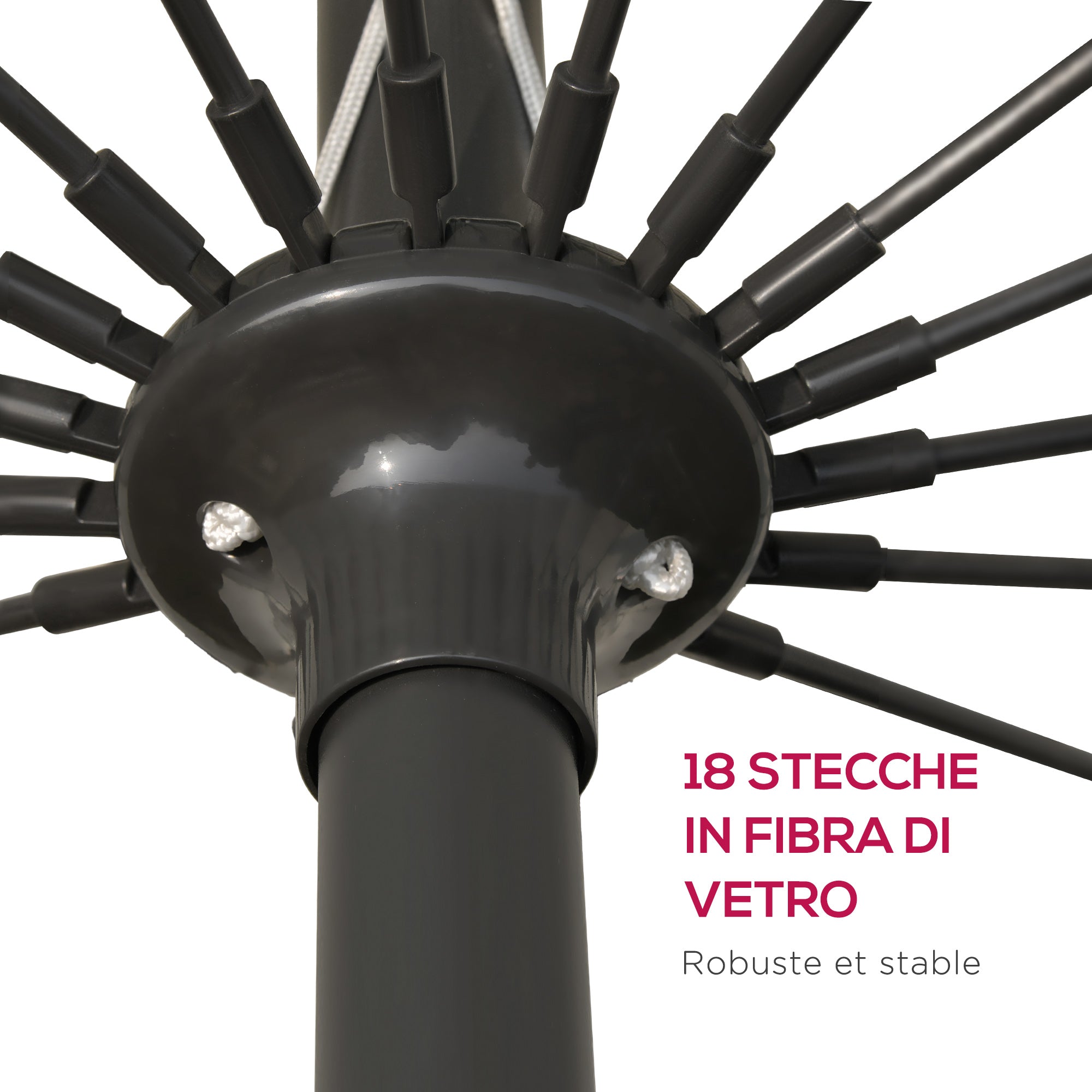 Ombrellone Rotondo Ø250x240 cm a 18 Stecche in Metallo e Poliestere Rosso Vino