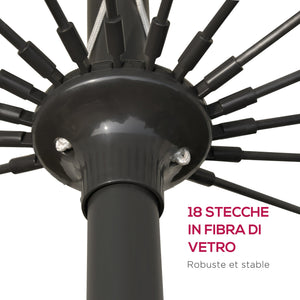 Ombrellone Rotondo Ø250x240 cm a 18 Stecche in Metallo e Poliestere Rosso Vino