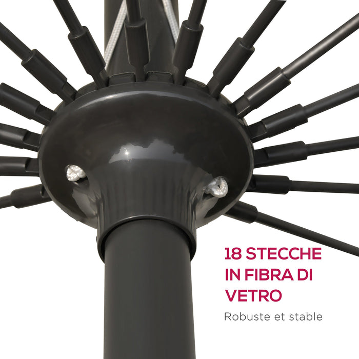 Ombrellone Rotondo Ø250x240 cm a 18 Stecche in Metallo e Poliestere Rosso Vino