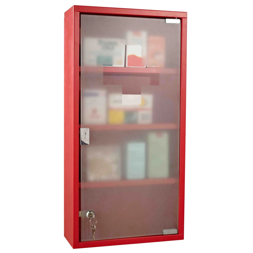 Armadio Farmaceutico con 3 Ripiani e 4 Livelli ¨C Zephmum ¨C Porta in Vetro Temperato, Colore Rosso, Dimensioni 30x12x60 cm