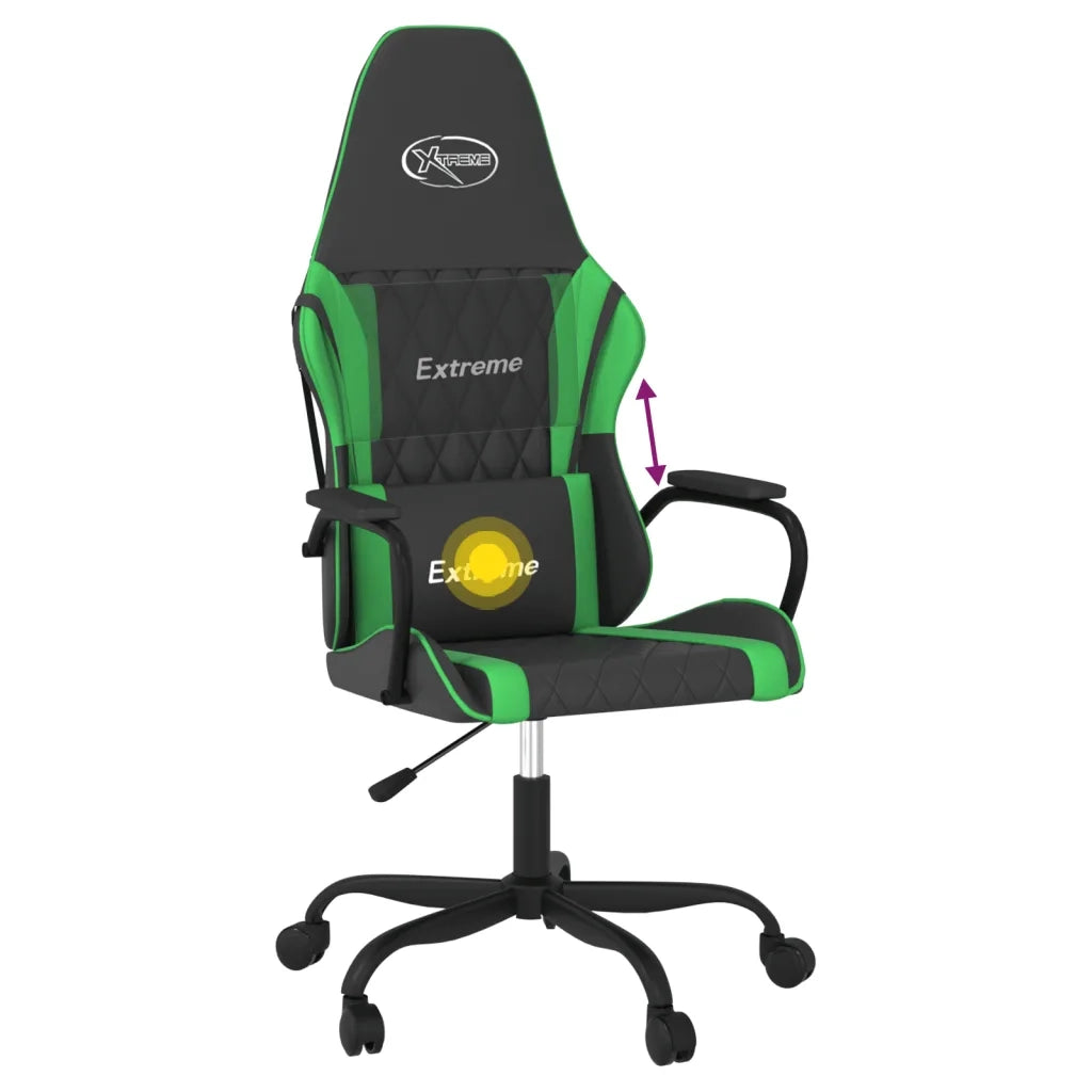 Sedia da Gaming | Sedia da e-sports Massaggiante Nero e Verde in Similpelle
