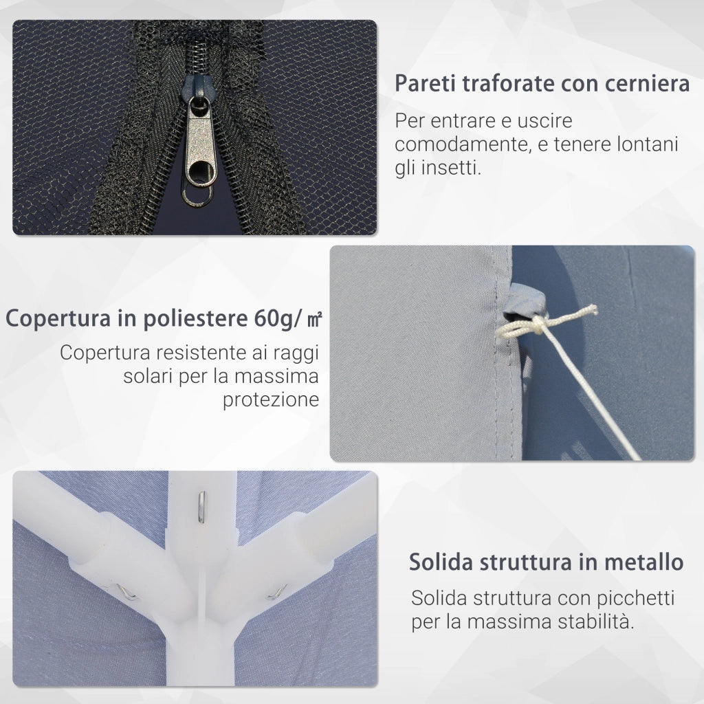 Gazebo da Giardino Esterno con Zanzariere ¨C zephmum ¨C Poliestere Grigio 3x3x2.45 m