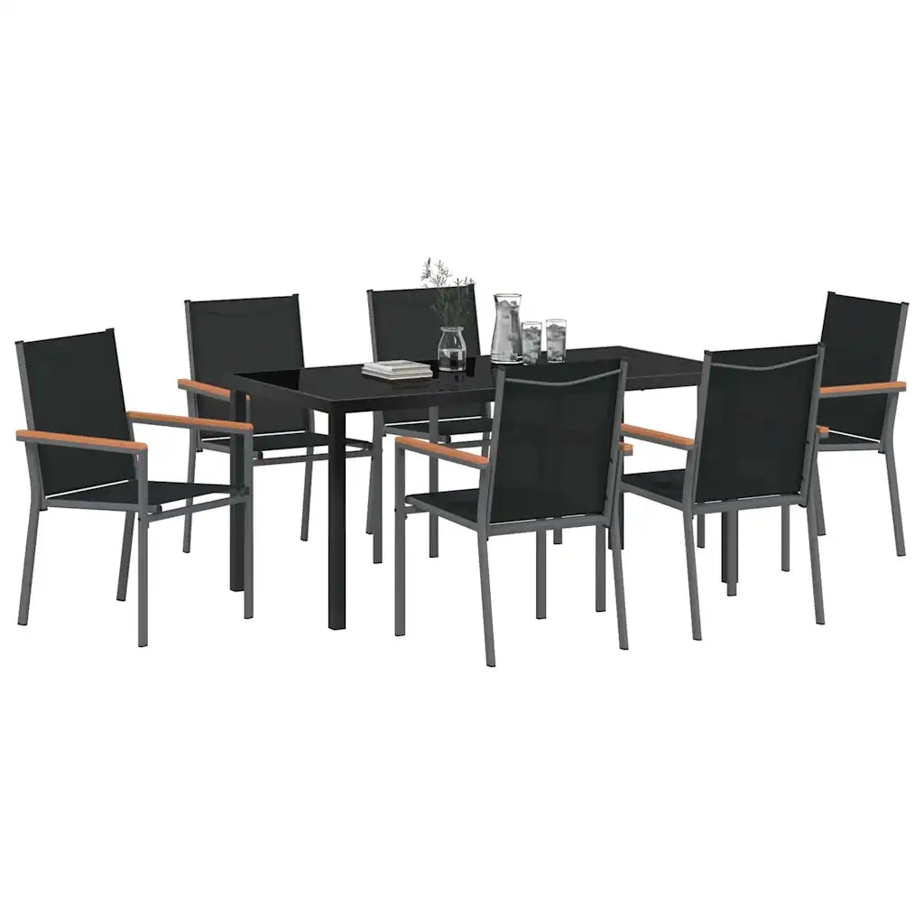 Set da Pranzo per Giardino 7 pcs Nero