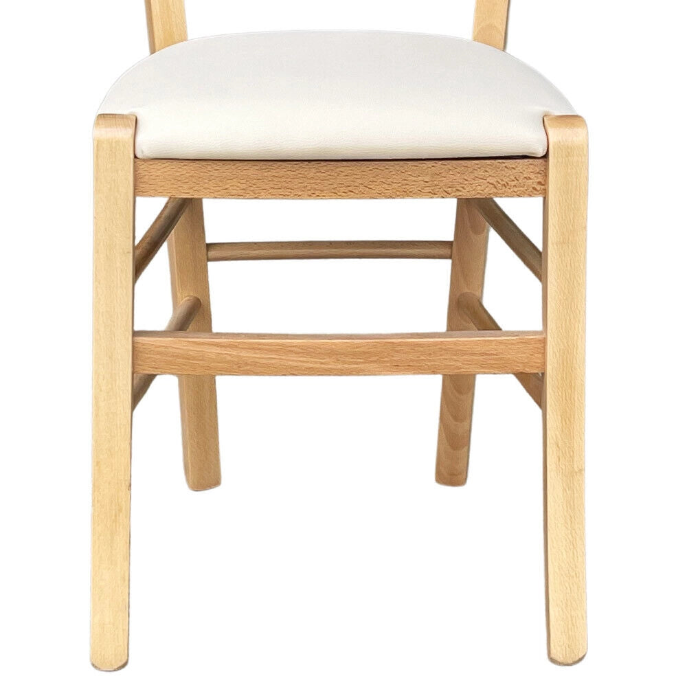 Sedia legno venezia  color naturale con seduta similpelle imbottita crema