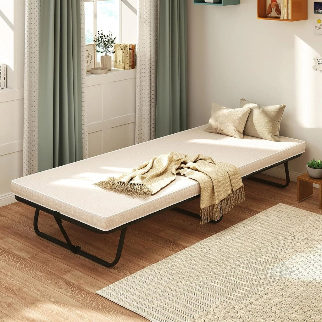 Letto pieghevole 80 x 190 cm, per adulti, pieghevole, letto da viaggio con materasso, letto singolo, pieghevole in metallo, portata fino a 120 kg, letto pieghevole con memory foam