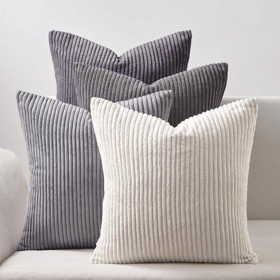 Set di 4 cuscini decorativi 60x60 cm grigi in corduroy