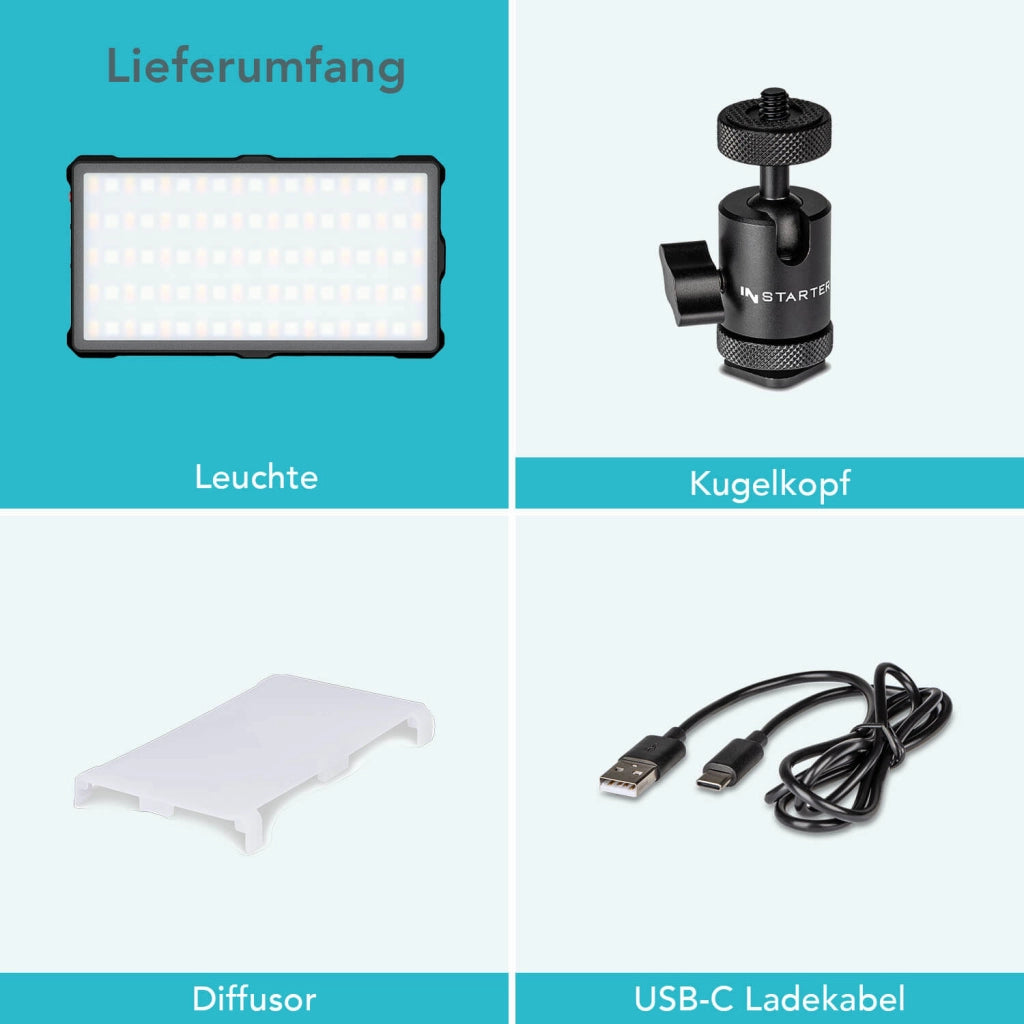 Instarter Faretto per fotografia, Pannello LED RGB per studio fotografico da 10 W, Luce tascabile per smartphone, controllo tramite App, illuminazione 3200-7500K