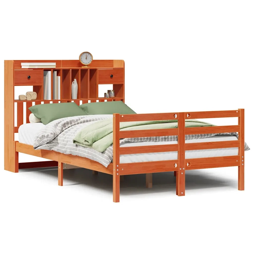 Letto Libreria senza Materasso Marrone Cera 135x190 cm in Pino 3321951