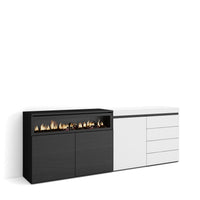 Credenza, 207x35x75cm, Camera da letto, Camino elettrico, Cassettiera, Bianco RF3404