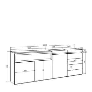 Credenza, 207x35x75cm, Camera da letto, Camino elettrico, Cassettiera, Bianco RF3404