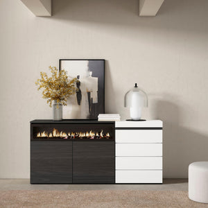 Credenza, 157x35x75cm, Camera da letto, Camino elettrico, Cassettiera, Bianco RF3402