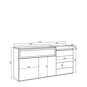 Credenza, 157x35x75cm, Camera da letto, Camino elettrico, Cassettiera, Bianco RF3402