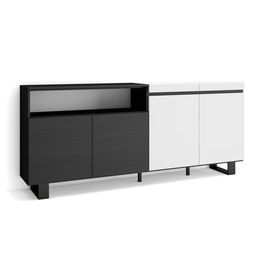 Credenza, Mobile, 200x35x87cm, 4 Porte, Design industriale, Bianco e nero RF2392