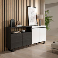 Credenza, Mobile, 200x35x87cm, 4 Porte, Design industriale, Bianco e nero RF2392