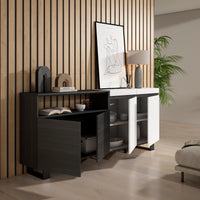 Credenza, Mobile, 200x35x87cm, 4 Porte, Design industriale, Bianco e nero RF2392