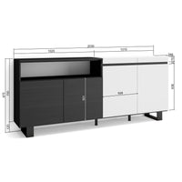 Credenza, Mobile, 200x35x87cm, 4 Porte, Design industriale, Bianco e nero RF2392