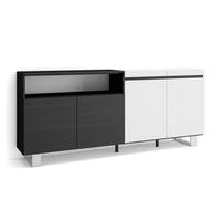 Credenza, Mobile, 200x35x87cm, 4 Porte, Design industriale, Bianco e nero RF2400