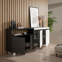 Credenza, Mobile, 200x35x87cm, 4 Porte, Design industriale, Bianco e nero RF2400